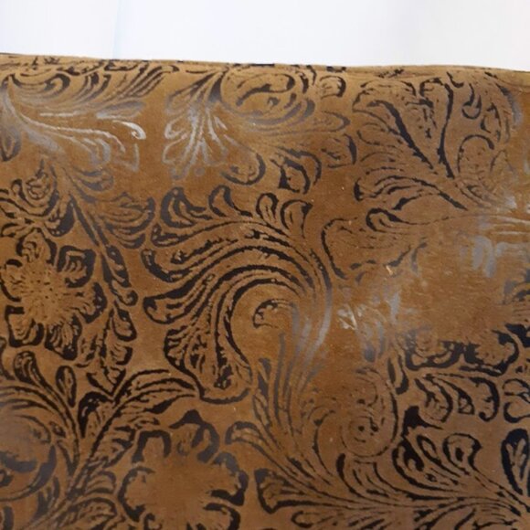 NEW Western Tooled Floral Faux Leather Satchel Shoulder Bag Rich Brown Turquoise - Picture 9 of 11